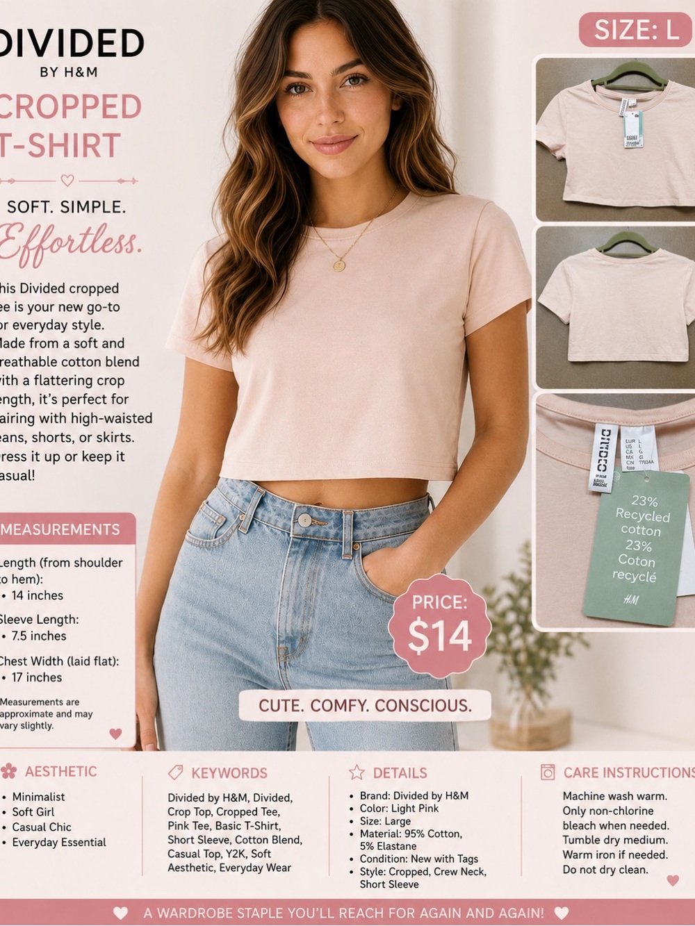 Divided Light Pink Crop Tee